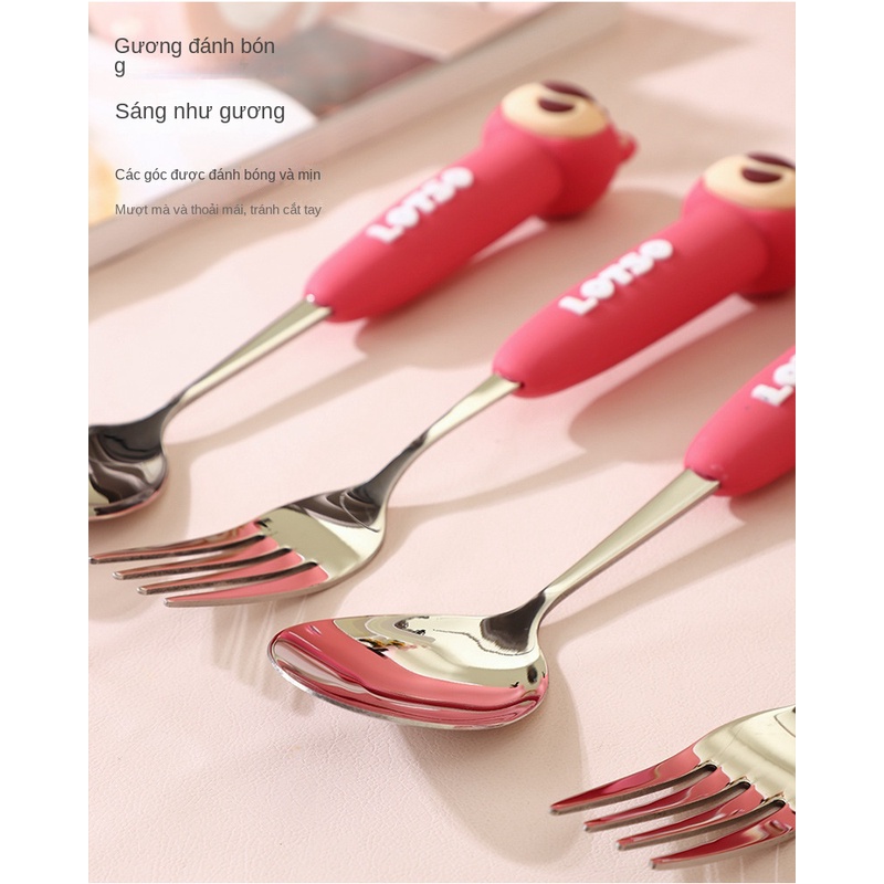Bộ Muỗng Nĩa Bằng Thép Không Gỉ 304 Hình Gấu Dễ Thương