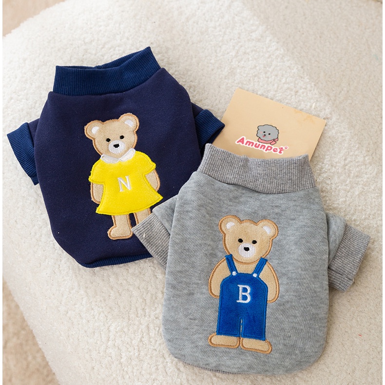 Áo Nỉ Cho Chó Mèo Chất Dày Thêu Gấu Quần Áo Mùa Đông Ấm Áp Thời Trang Cho Thú Cưng Amun Pet