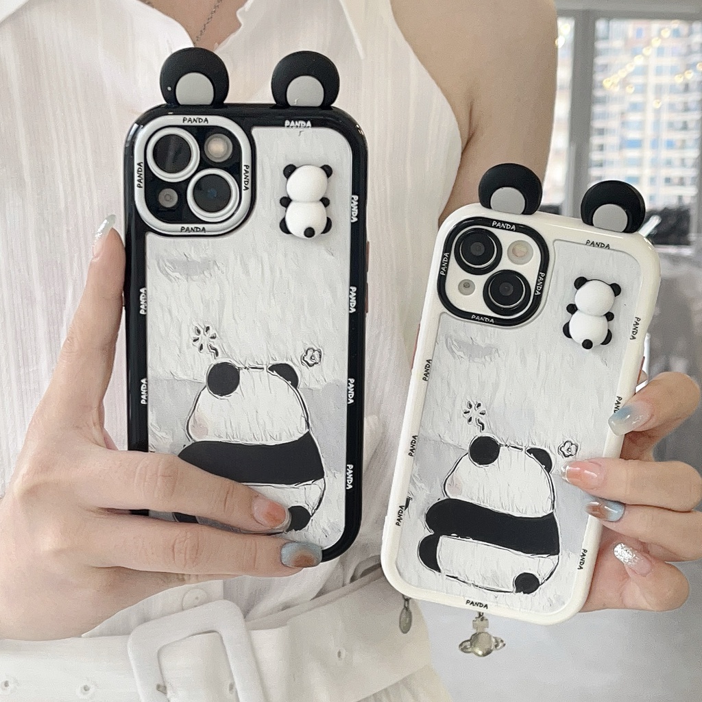 Ốp Điện Thoại Viền Kem Hình Gấu Trúc 3d Chống Rơi Cho iphone 14 pro max 14pro 14 13 pro max 12 pro max 11 xr xsmax