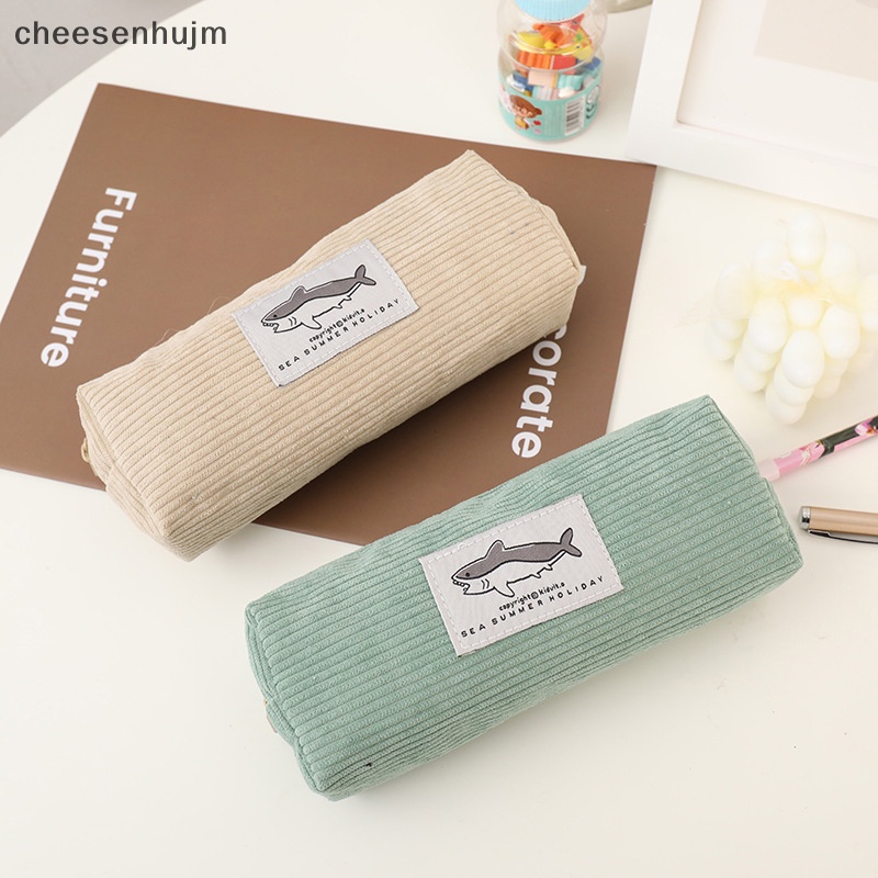 Cs Túi Đựng Bút Chì Sức Chứa Lớn Bằng Vải Nhung Kẻ Hình Cá Mập Dễ Thương vn