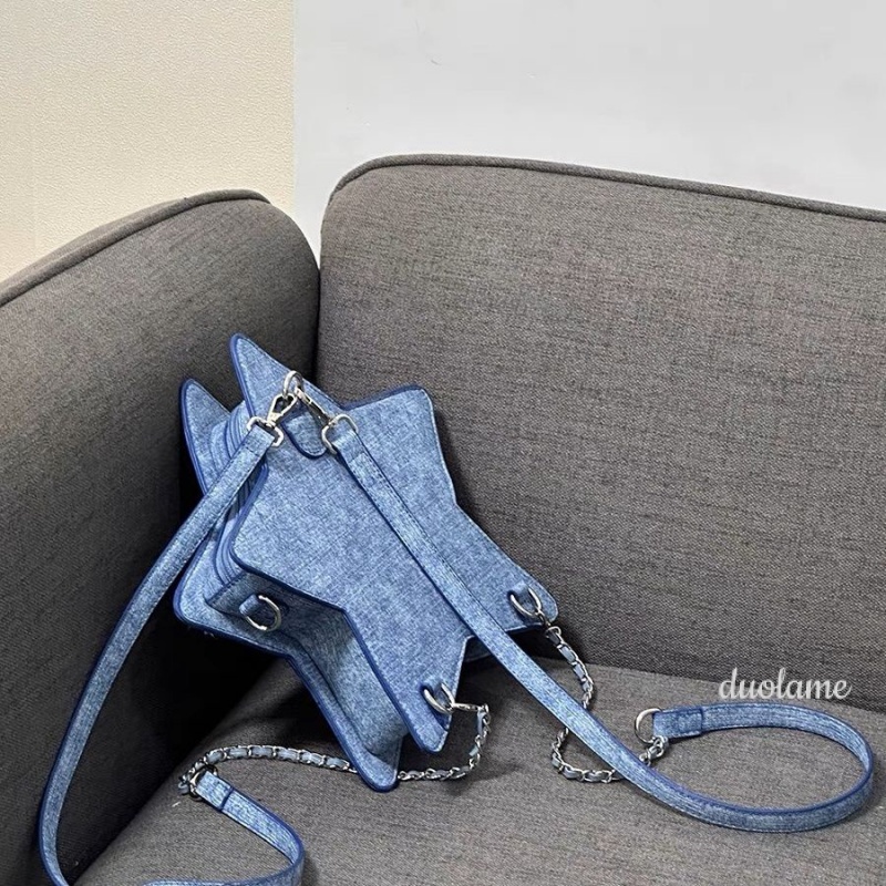 Balo Đeo Vai Y2K Vải Denim Thêu Chữ Và Ngôi Sao Năm Cánh Màu Xanh Dương Phối Tua Rua Thời Trang Cho Nữ