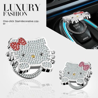 Car One-Click Start Decorative Cover Bling Car Hello Kitty One-Click Start Ring Full Diamond Ignition Switch Protective Cover One click start decoration