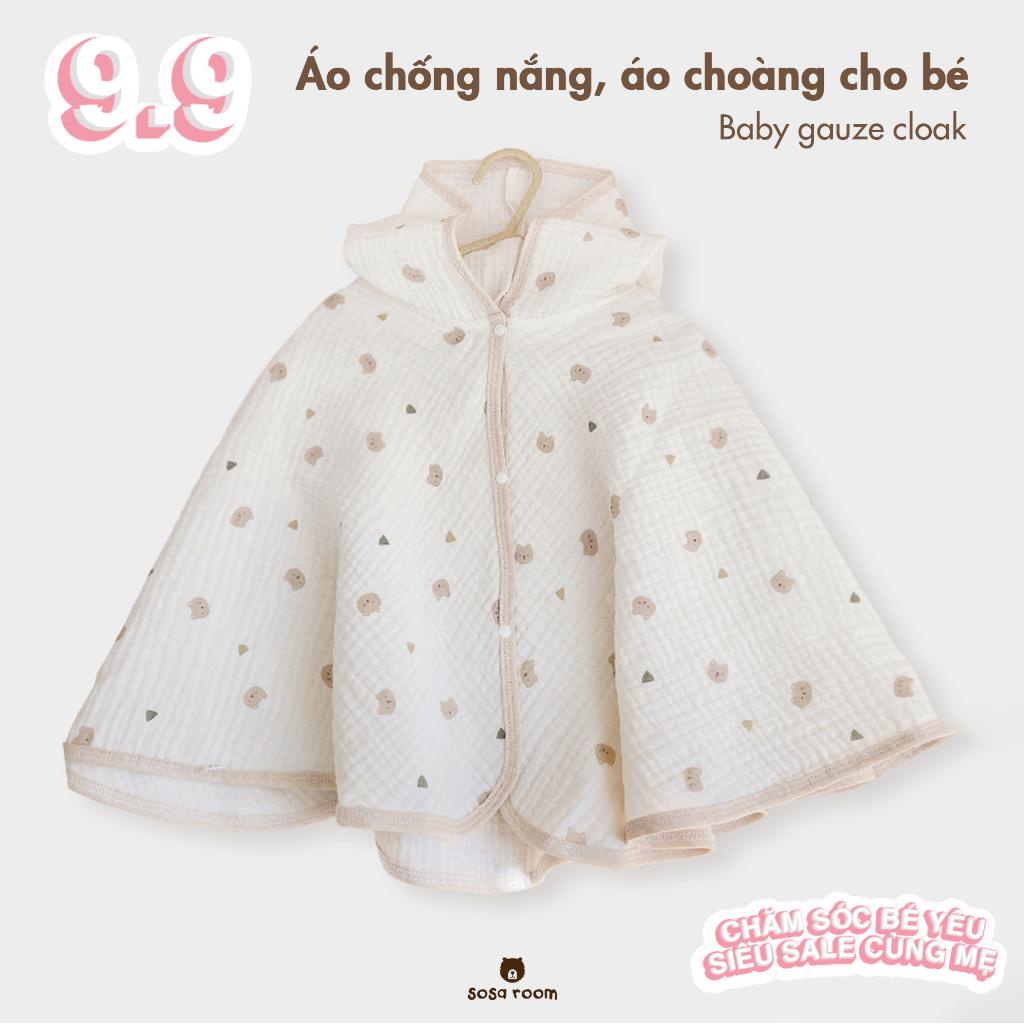 Áo chống nắng, áo choàng sợi gạc hữu cơ siêu mềm nhẹ cho bé, khăn choàng