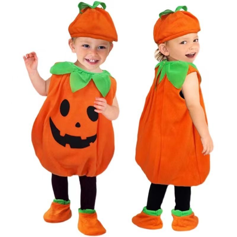 Set Đồ Hóa Trang halloween Hình Bí Ngô Bằng Vải Bông Màu Cam unisex Cho Bé