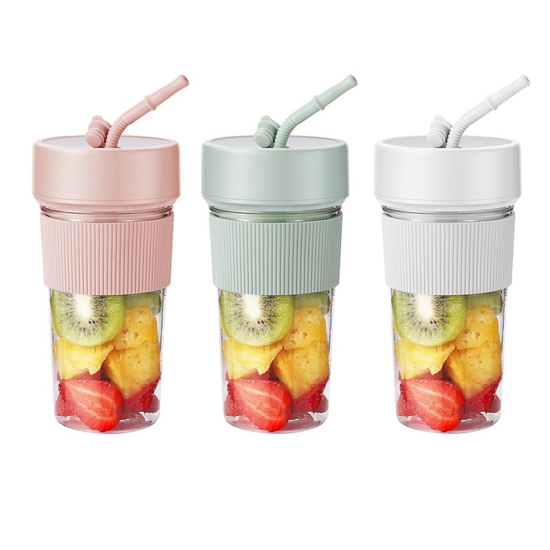 Leifsuq Bình Lắc Pha Nước Ép Trái Cây mini Nhanh Chóng 350ml Thiết Kế Ống Hút