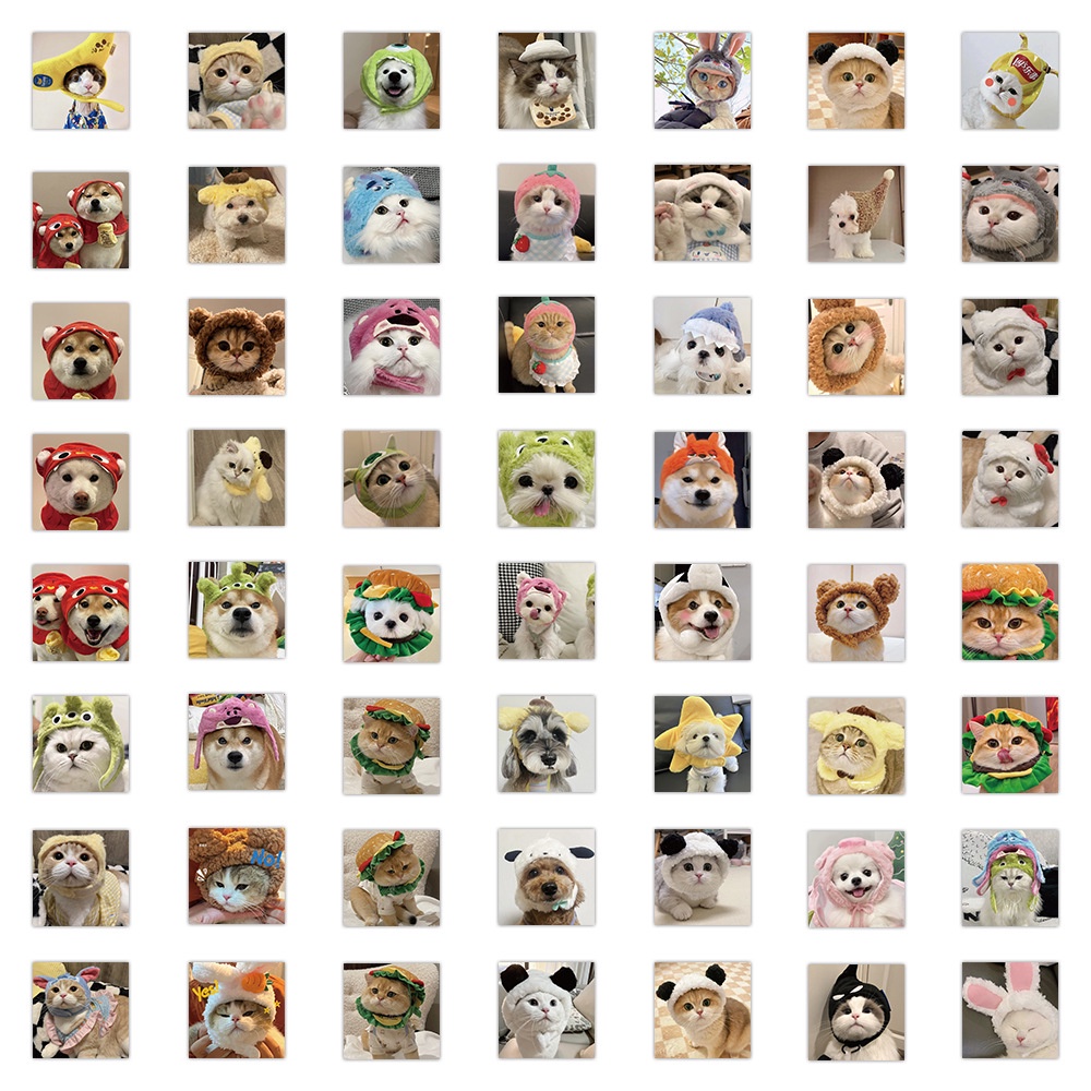 Bộ 60 Miếng Dán Trang Trí Mũ Bảo Hiểm / Bút Chì Hình Chó / Mèo graffiti Dễ Thương Vui Nhộn