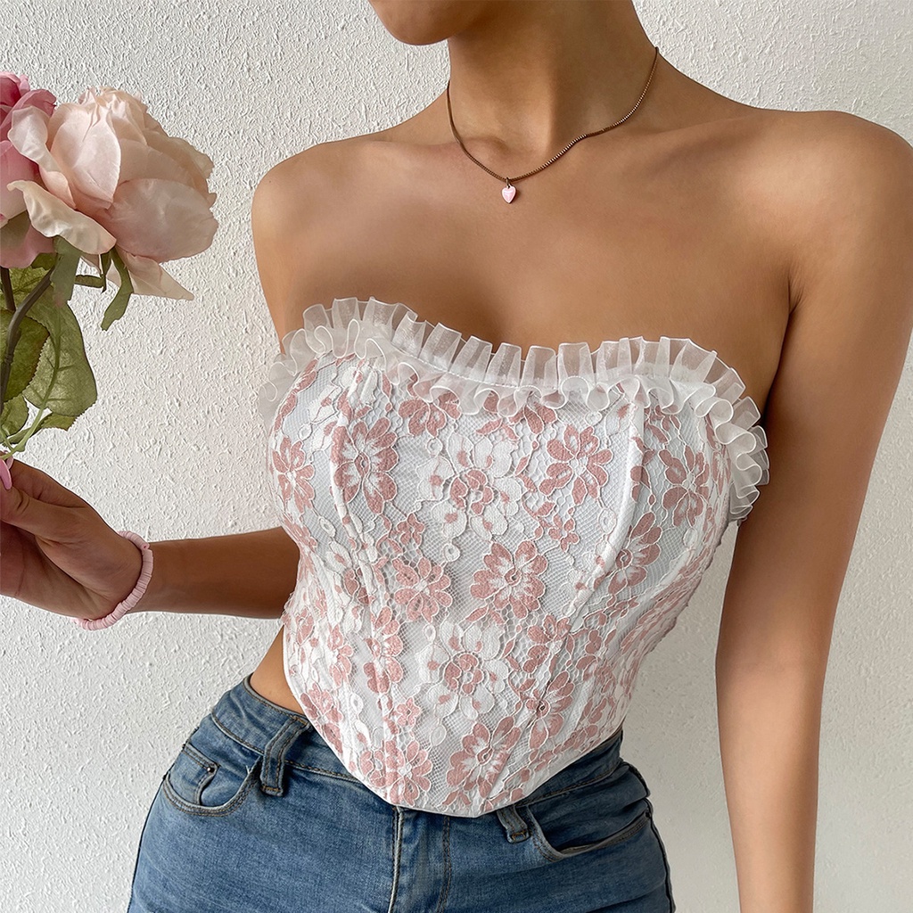 Áo corset Ren Hoa Xương Cá Đính Đá Gợi Cảm Cho Nữ a600 5vge
