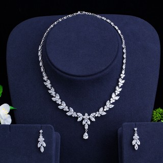 Thời trang set dây chuyền và đôi khuyên tai đính đá đơn giản thanh lịch dành cho nữ