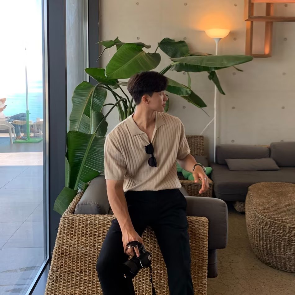 Áo Thun polo Dệt Kim Tay Ngắn Màu Trơn Thời Trang Mùa Hè Phong Cách Nhật Bản Cho Nam