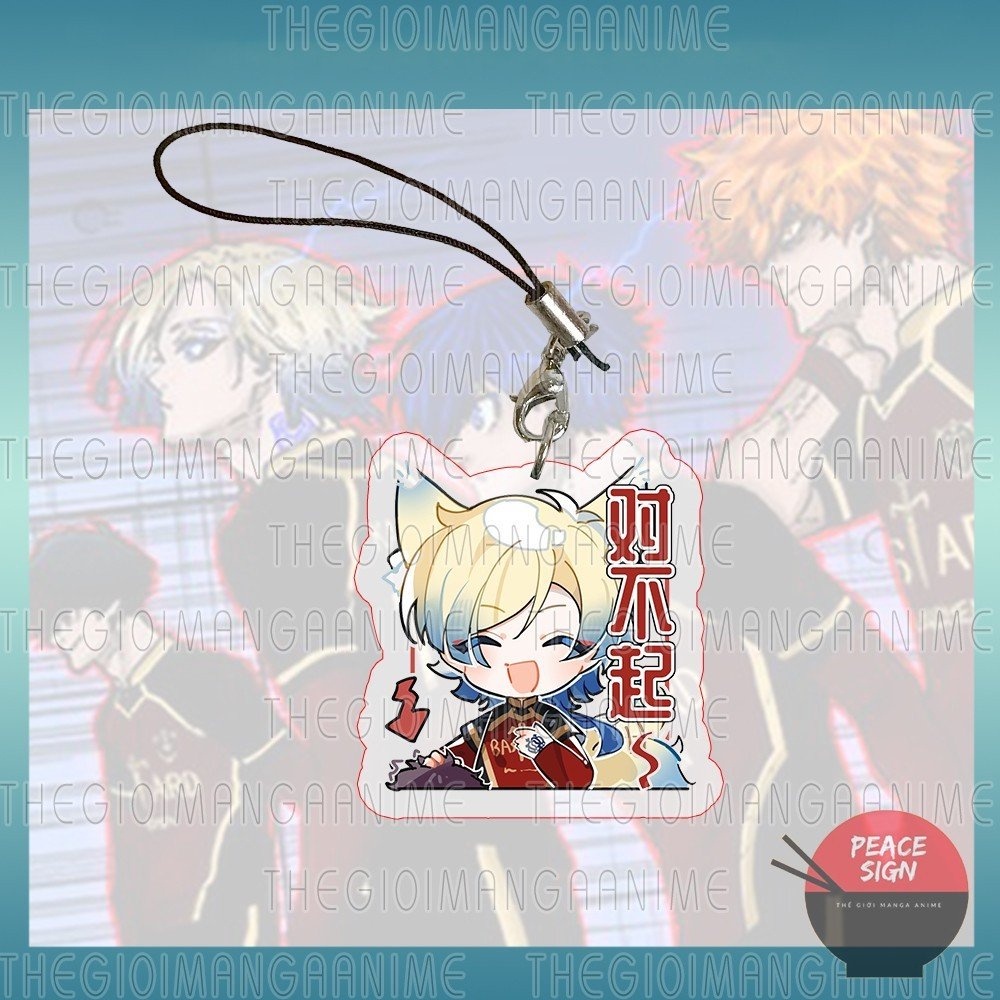 Móc dây treo điện thoại BLUE LOCK ver TAI CHỮ in hình anime chibi mica trong acrylic móc khóa