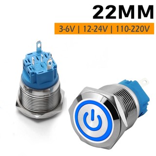  Nút nhấn công tắc Inox 22mm Loại nhấn giữ Trạng thái có đèn LED  3-6V 12-24V 110-220V  