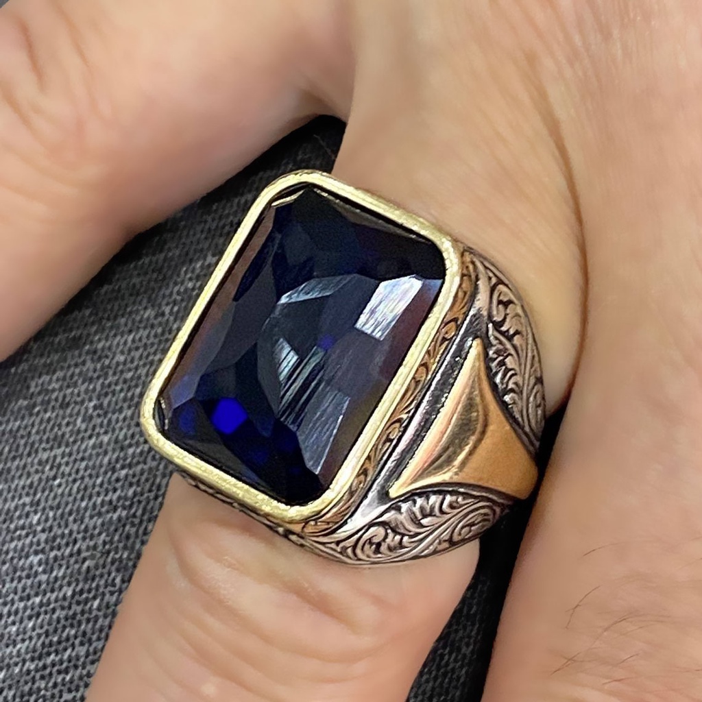 Nhẫn Thép Titan Đính Đá sapphire Thời Trang Cho Nam