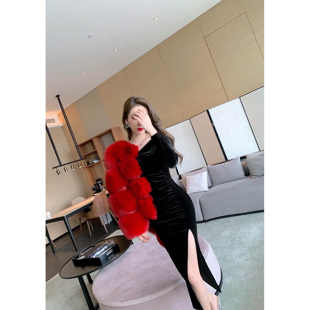 Đầm Nhung Ôm Eo Thời Trang Mùa Thu Mới 2023 4528 Cho Cô Dâu