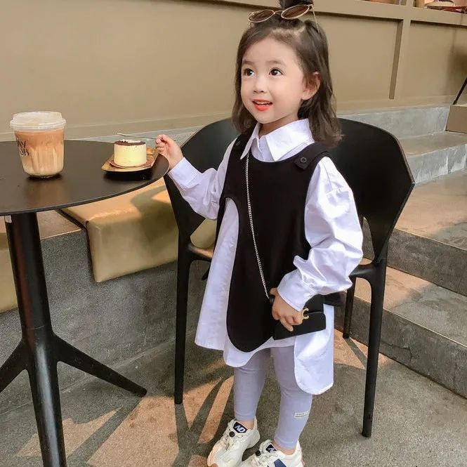 Áo Sơ Mi Trắng Đen Dài Tay Thời Trang Dành Cho Bé Gái 2023
