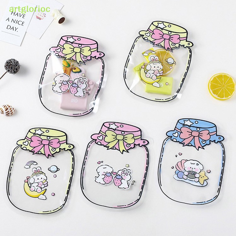 Set 5 Túi zip Nhựa Trong Suốt Hình Lọ Kẹo / Trang Sức Hoạt Hình Dễ Thương
