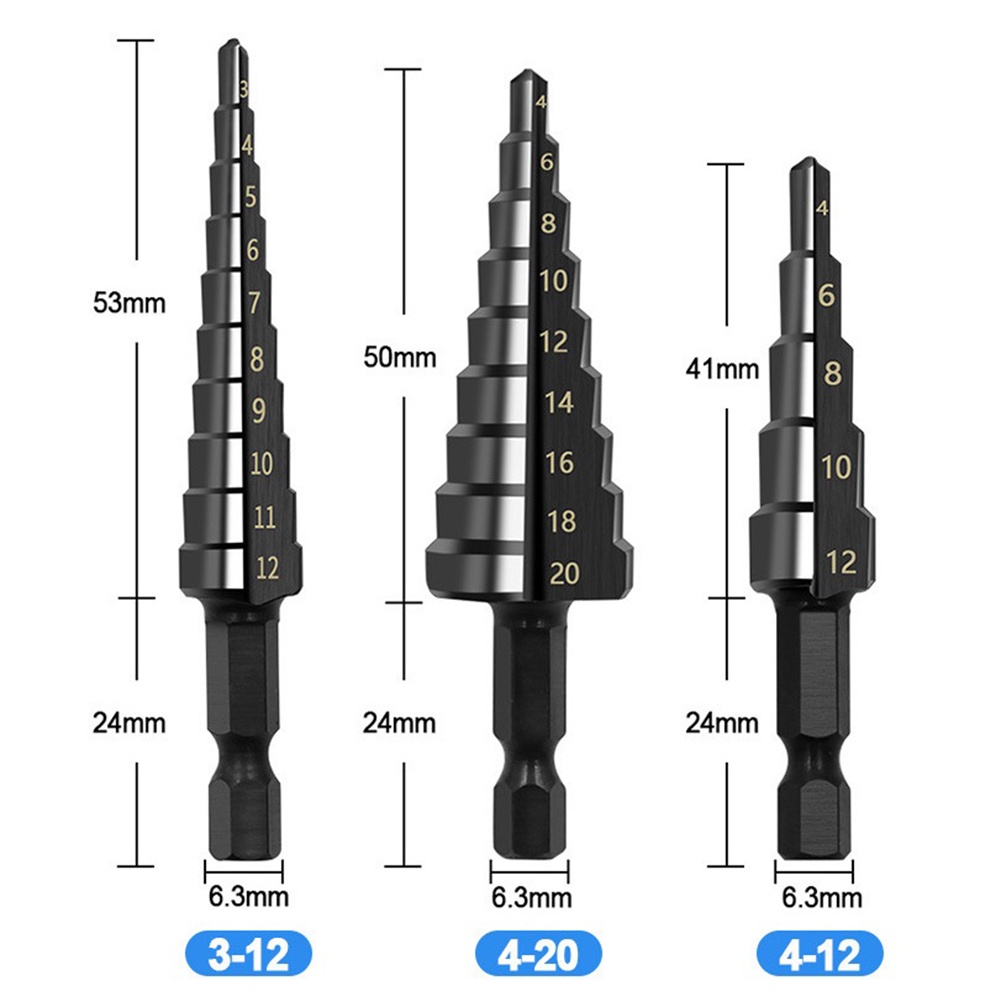 Set 3 Mũi Khoan Lỗ 3-12mm 4-12mm 4-20mm