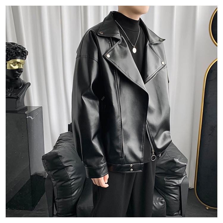 Phong Cách Hồng Kông Thu Đông Phiên Bản Hàn Quốc Cặp Đôi Mặc Xe Máy Da Áo Khoác Nam Chải Dày Da Đẹp Trai Hợp Thời Trang