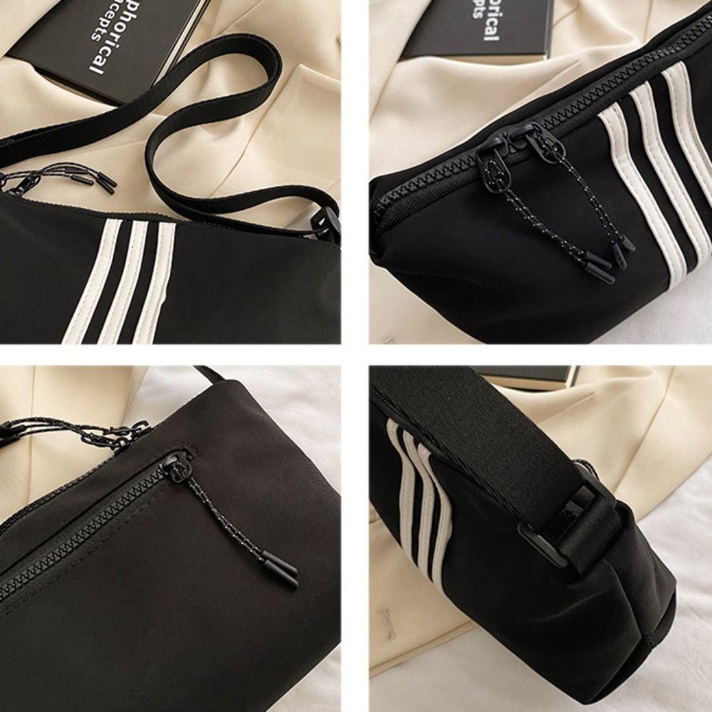 Fuzou Túi Đeo Chéo Thể Thao Kẻ Sọc y2k Màu Trơn Có Khóa Kéo Phong Cách Hàn Quốc