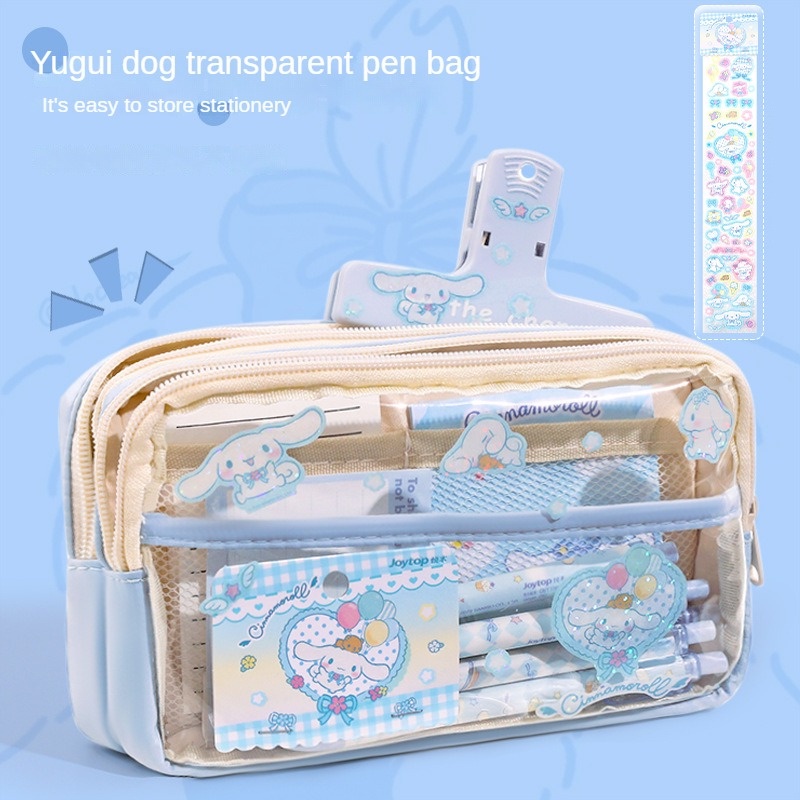 Hộp đựng bút chì trong suốt Sanri Dung lượng lớn Túi đựng bút chì bằng vải nhựa PVC Cinnamoroll dễ thương My Melody Kuromi Hộp bút Túi văn phòng phẩm chống nước Truing1