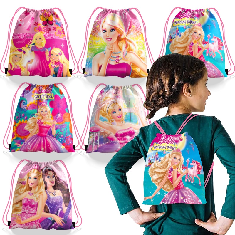 1 Chiếc Barbie Búp Bê Ba Lô Túi Bảo Quản Di Động Đôi Vai Dây Rút Dây Đeo Túi Barbie Polyester Dây Đe