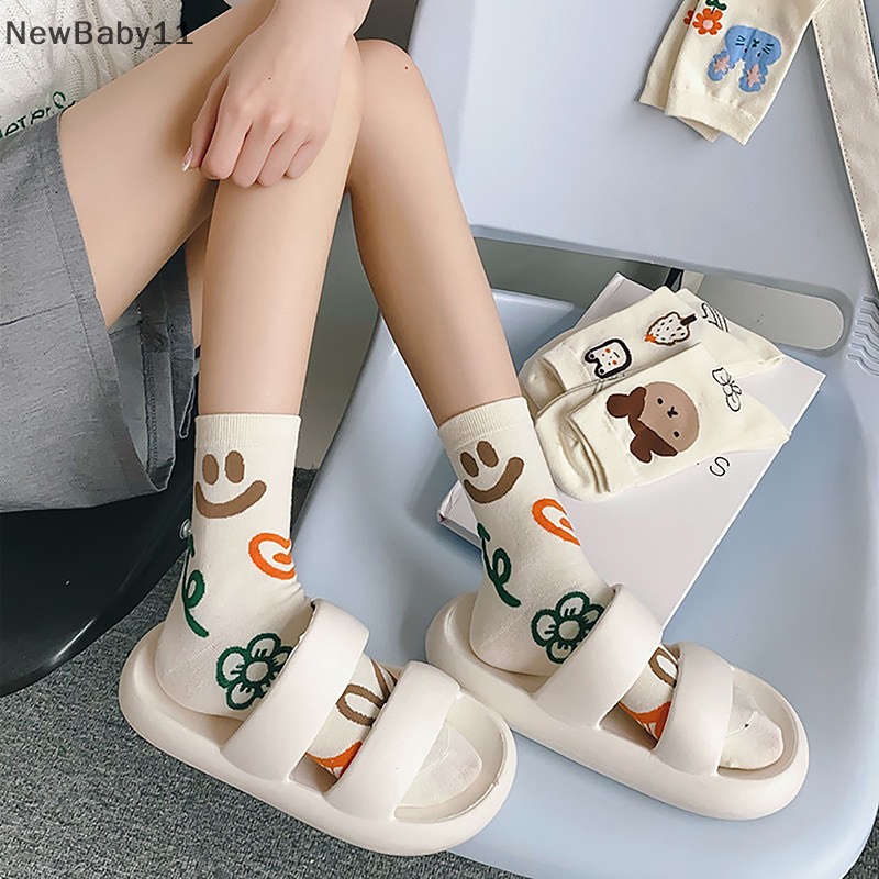 Vớ cotton Họa Tiết Hoa Và Mèo Hoạt Hình graffiti Nhiều Màu Sắc Thời Trang Hàn Quốc Cho Nữ