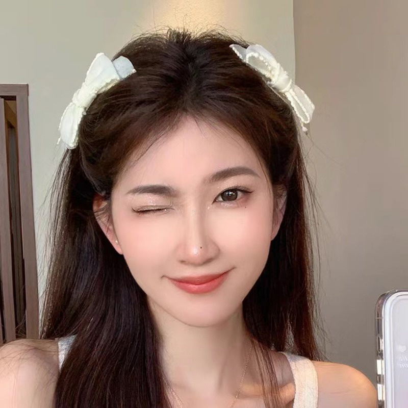 Kẹp Tóc Nơ Vải organza Ren Màu Đen bb y2k Phong Cách Công Chúa Cho Nữ