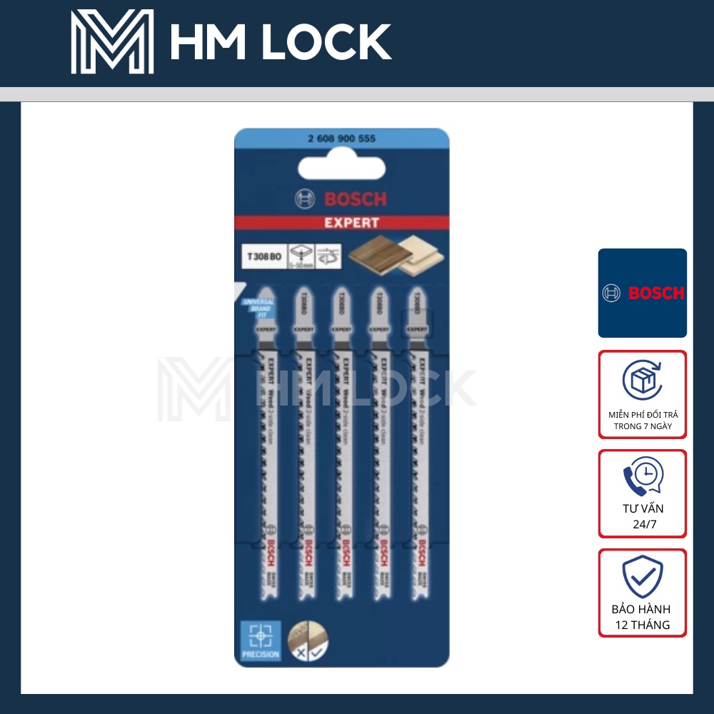 BỘ 5 LƯỠI CƯA LỌNG T 308 BO BOSCH CẮT CUNG TRÒN, GỖ MỀM, VÁN ÉP 1.5-15mm - HÀNG CHÍNH HÃNG - 2608900555