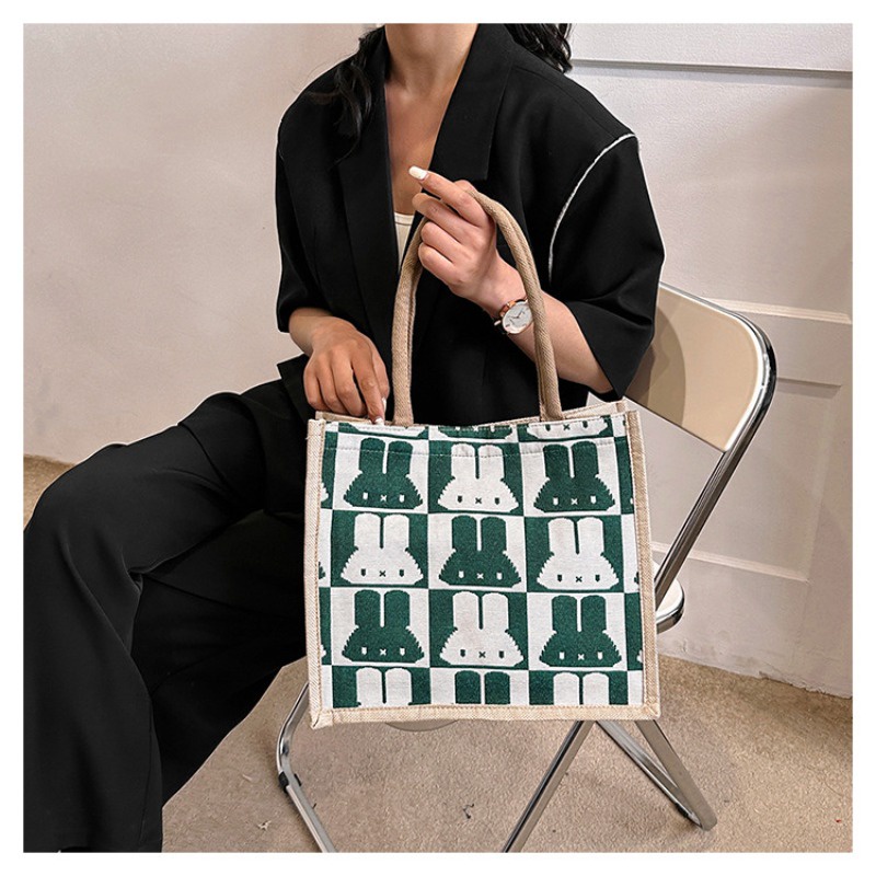 Túi tote Đeo Vai Vải Lanh Cỡ Lớn In Hình Thỏ Dễ Thương Thời Trang 2023