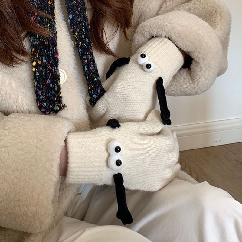 Găng Tay Nam Châm Lắc Tay Hình Đôi Mắt To Hoạt Hình Màu Trắng Đen Sáng Tạo Thời Trang Thu Đông Cho Cặ