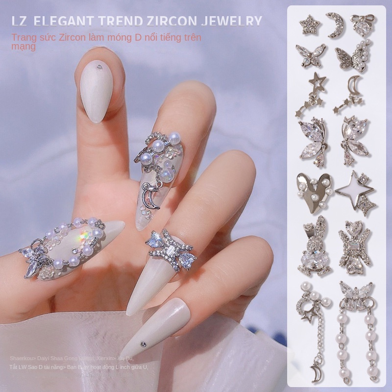 Dây Xích Đính Trang Trí Móng Tay Hình Trăng Sao / Trái Tim / Bướm