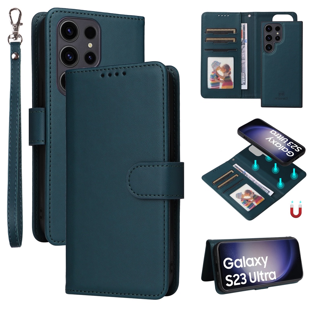 2 in 1 RFID Vỏ Cho Samsung S23 Ultra S23 Plus S23FE S22 Ultra S22 S21 Bao Da Điện Thoại Có Ngăn Đựng Thẻ
