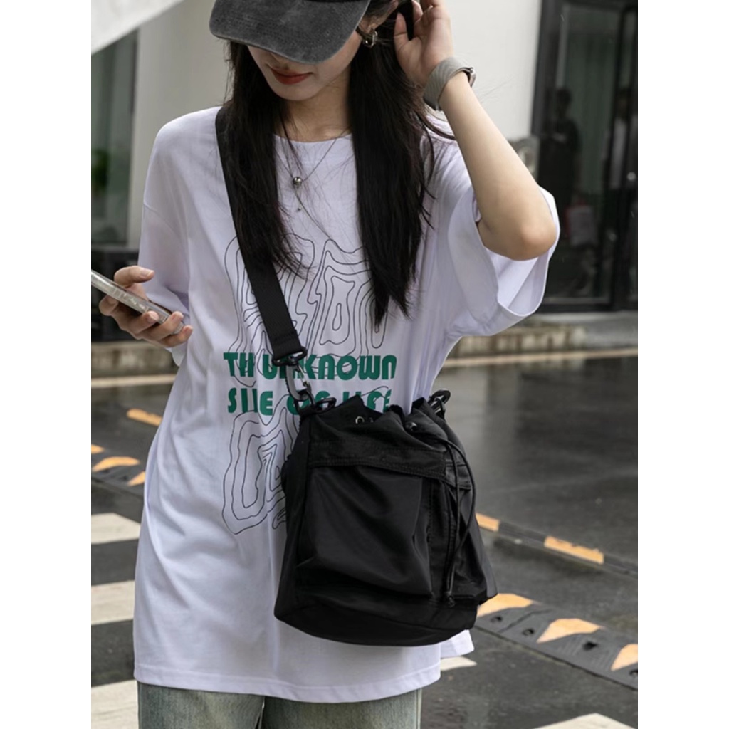 Túi Đeo Vai Bằng nylon Có Dây Rút Phong Cách dongdaemun Thời Trang Hàn Quốc