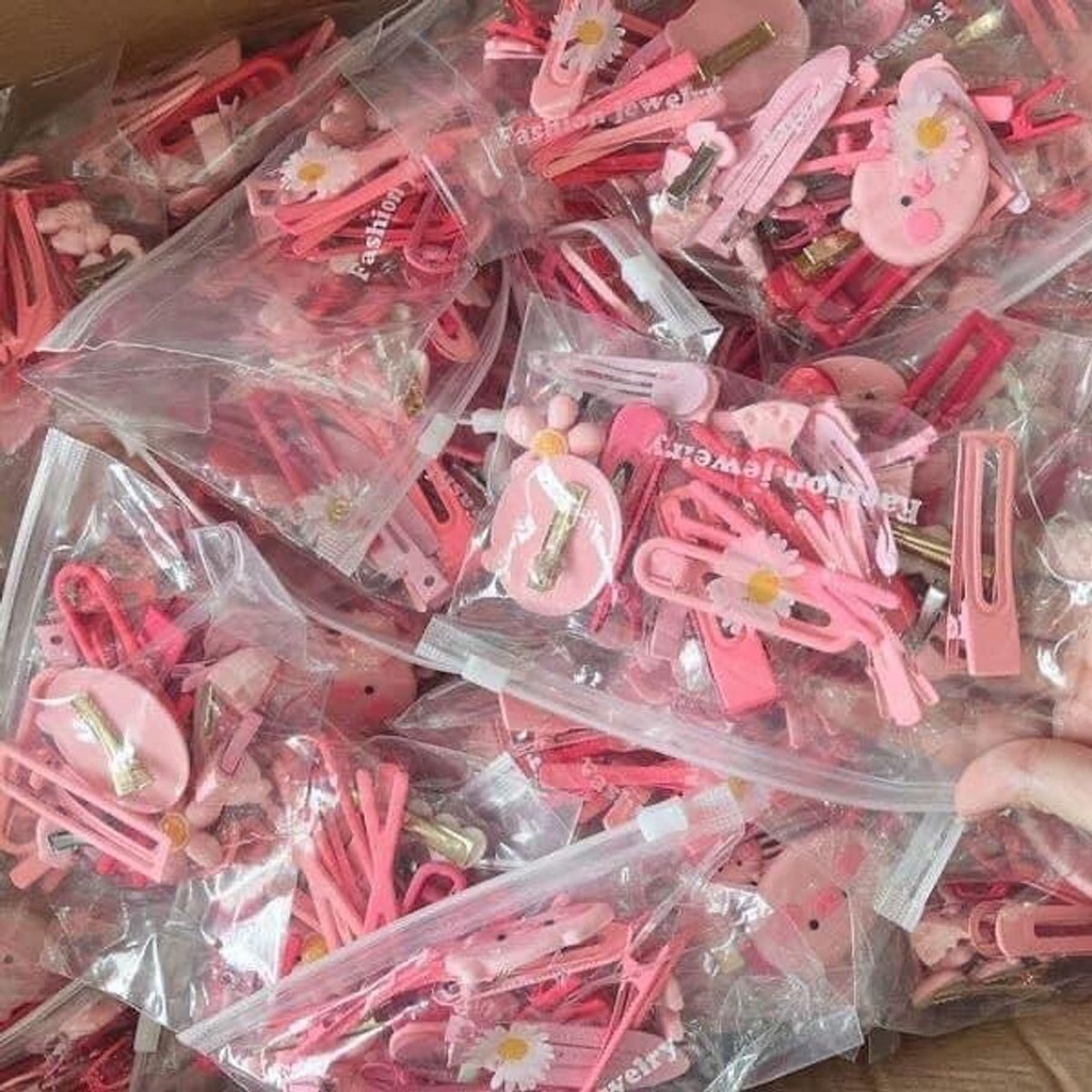Set kẹp tóc Hồng 17 và 19 món dễ thương cute cưng xỉu lun