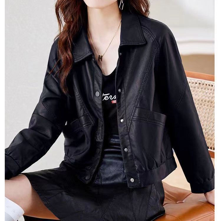 Haining Áo Khoác Da Dáng Ngắn Thời Trang Xuân Thu 2023 Cho Nữ