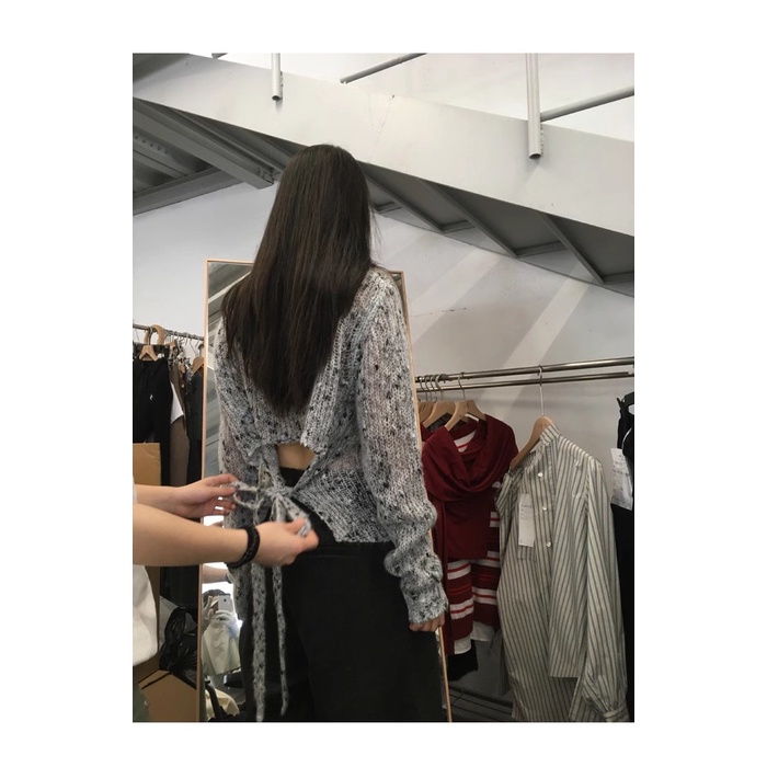 Honypove Áo sweater Dệt Kim Tay Dài Khoét Lỗ Thời Trang Xuân Thu 2023 6vkn