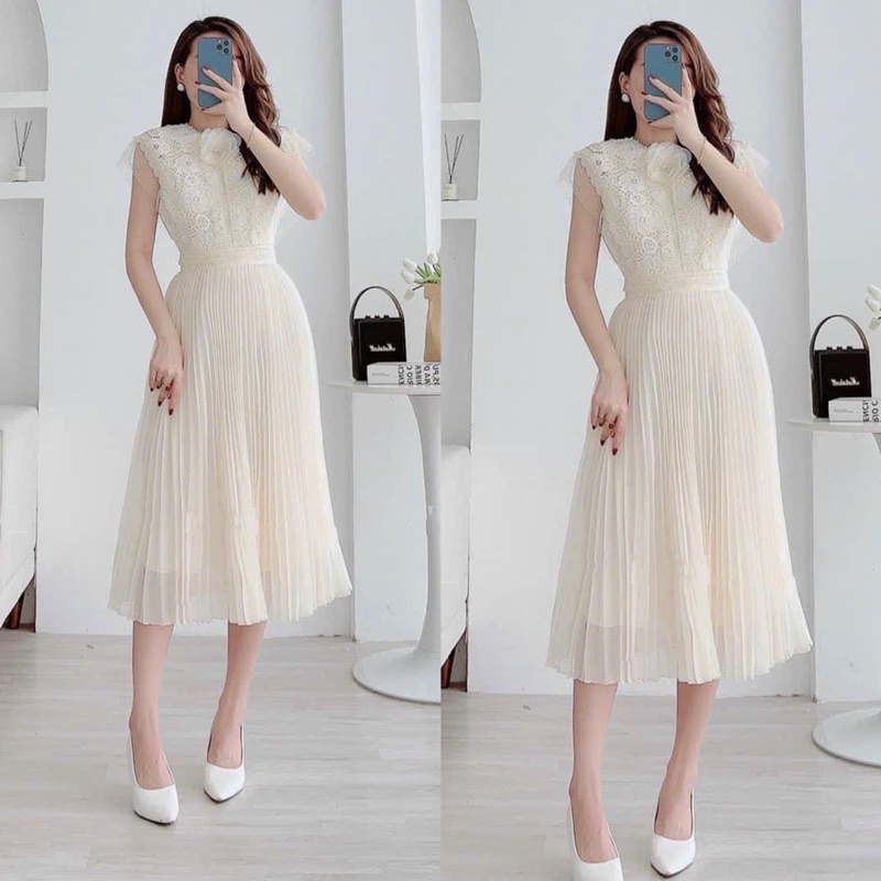 Váy ren dập ly tiểu thư dự tiệc, đầm ren tiệc cưới miiu