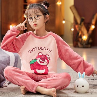 Bộ Đồ Ngủ flannel Dày Dặn Họa Tiết Hoạt Hình Xinh Xắn Dành Cho Bé