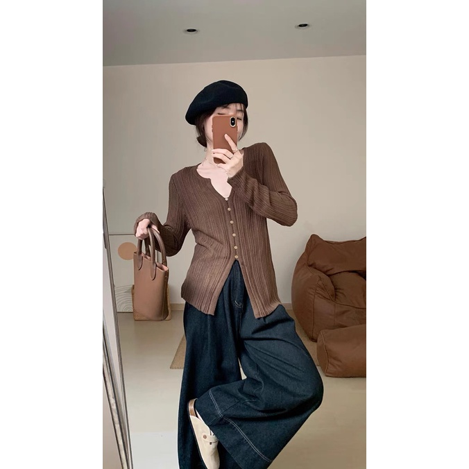 Áo len cardigan nữ dài tay khí chất mùa thu 2023 phong cách mới cho nữ
