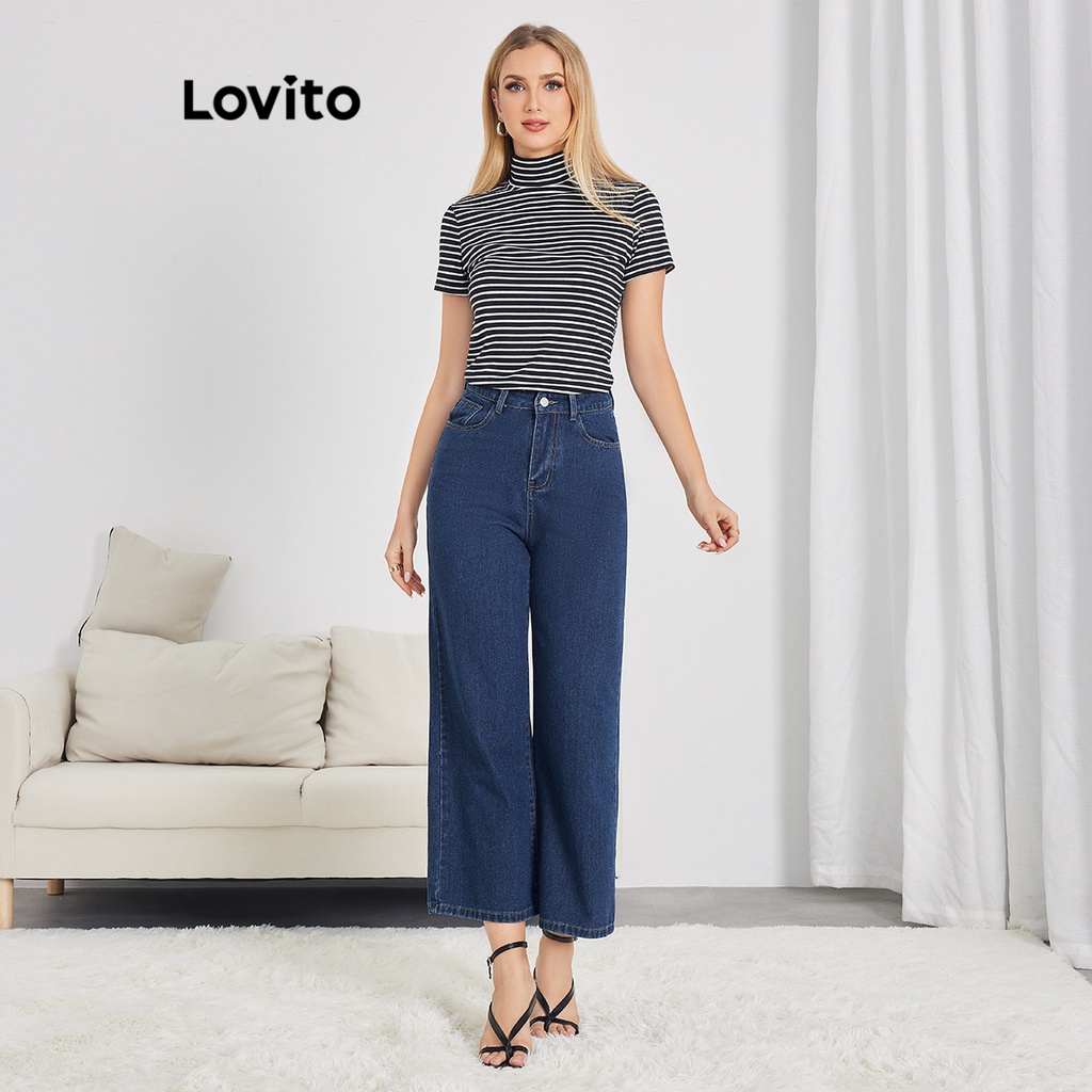 Quần jean Lovito có túi màu trơn thường ngày cho nữ LBE04026