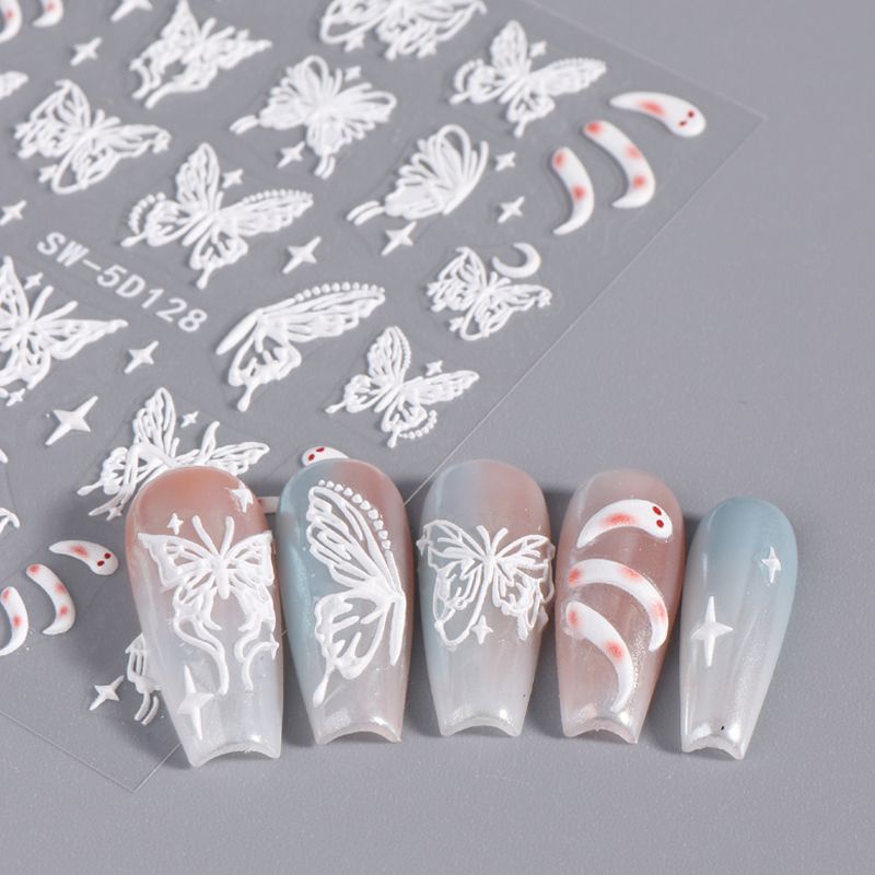 Miếng Dán Trang Trí Móng Tay 5d Họa Tiết Bướm / Rắn / Ngôi Sao Màu Trắng Đen Phong Cách Dân Tộc