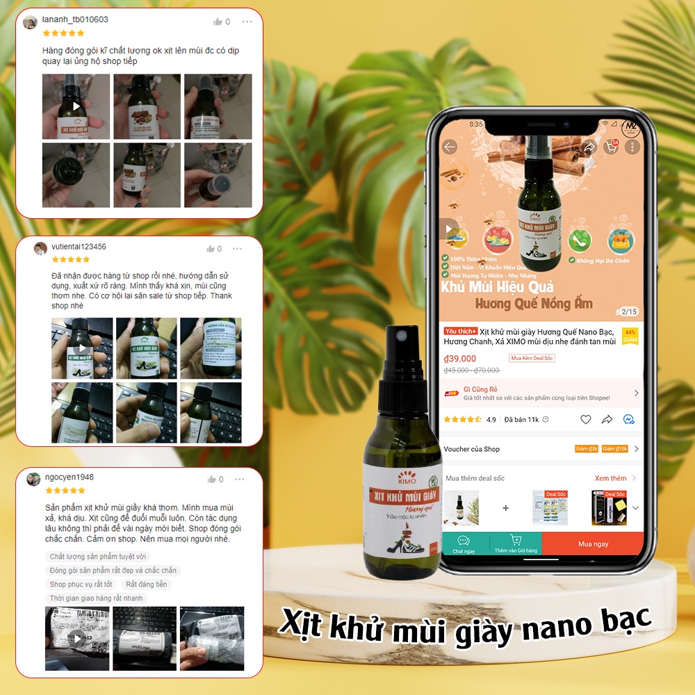 Xịt khử mùi giày Hương Quế, Hương Chanh, Xả XIMO mùi dịu nhẹ đánh tan mùi hôi chân, giày và mũ bảo hiểm