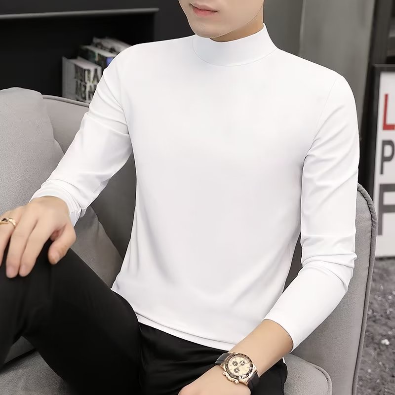 DICHUANGZHE Áo Thun Tay Dài Cổ Lọ Màu Trơn Phong Cách Hàn Quốc Thời Trang Mùa Thu Cho Nam