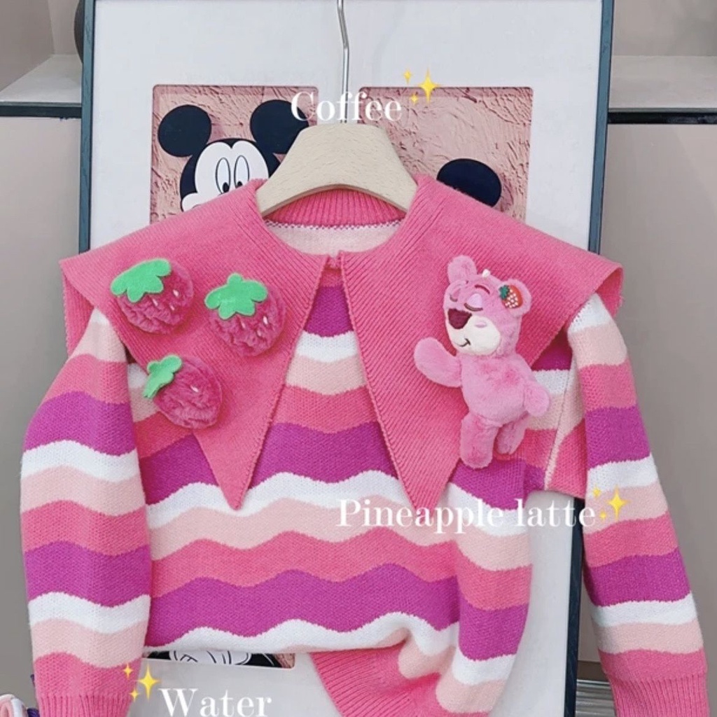 Áo sweater Dệt Kim Cổ Búp Bê Gấu Hoạt Hình Dễ Thương Thời Trang Thu Đông 2023 Cho Bé Gái 2023