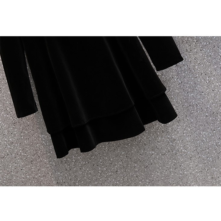 🌸Hàng Order🌸Váy Đầm Bigsize Nhung Tay Dài Đính Cúc Đá Xếp Ly 2 Tấng Sang Chảnh Nữ Tính 🌸Hàng Quảng Châu