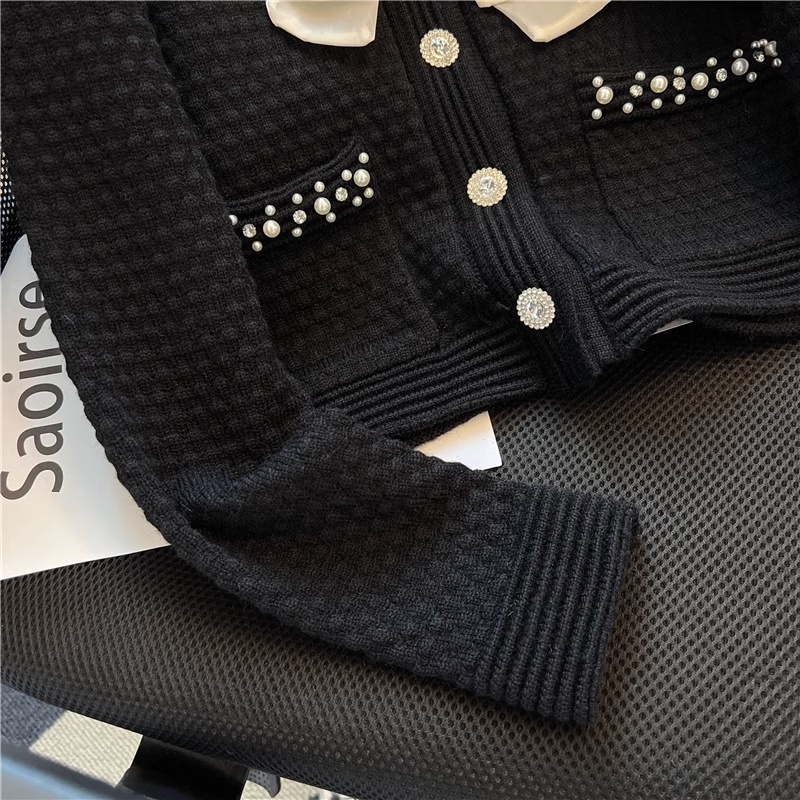 Áo Khoác cardigan Dệt Kim Dáng Ngắn Đính Nơ Thời Trang Mùa Thu 2023 Mới