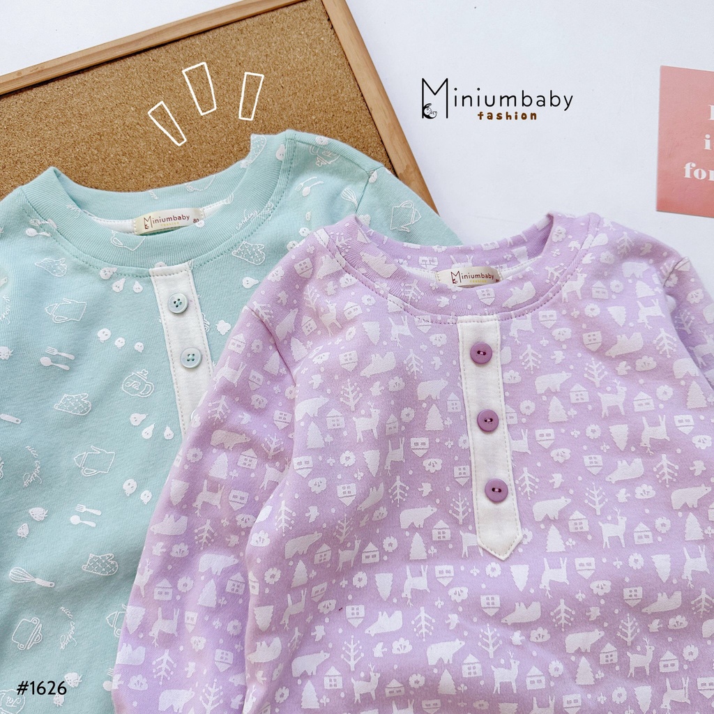 Bộ dài tay họa tiết đính 3 cúc