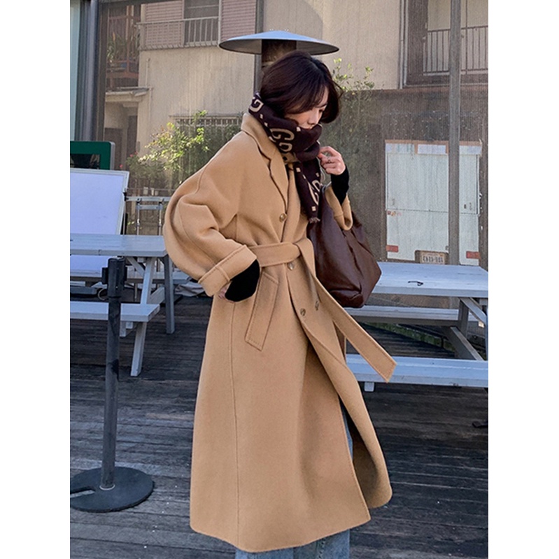 TINGYAXIU Áo Khoác Len Dáng Dài Thời Trang Thu Đông Cho Nữ