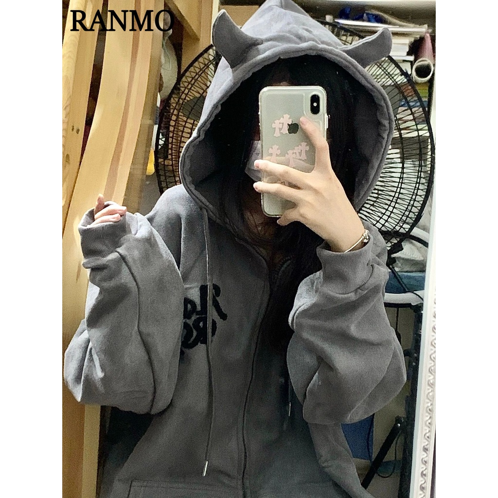 RANMO Áo Khoác hoodie áo khoác nữ zip hoodie Độc đáo Thông thường cozy INS WWY2393FRZ 40Z231007