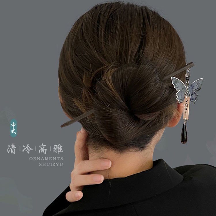 Đen Trâm Cài Tóc Hình Bướm Bằng Gỗ Đàn Hương Phong Cách Trung Hoa Cổ Điển Cao Cấp Cho Nữ