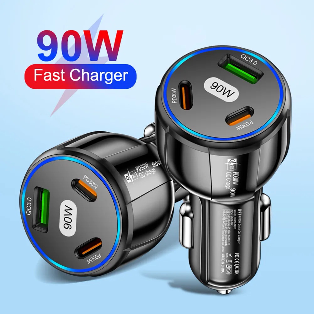 HUAWEI XIAOMI Tẩu Sạc Điện Thoại 3 Cổng usb qc3.0 90w Cho Xe Hơi samsung